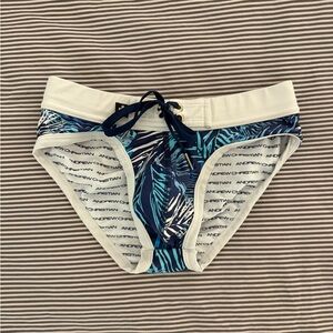 Andrew Christian Tropical Blue and White Swim Briefs